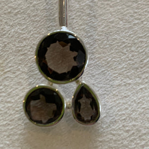 Smoky quartz stones and silver plated earring with three stones