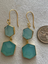 Load image into Gallery viewer, Two tier stones in plated gold setting - acqua chalcedony
