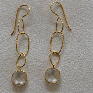 Delicate gold chain earrings with clear stone