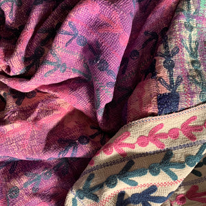 Vintage Kantha Quilt pink and blue W1