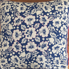 Load image into Gallery viewer, Blue and White Hibiscus Cushion
