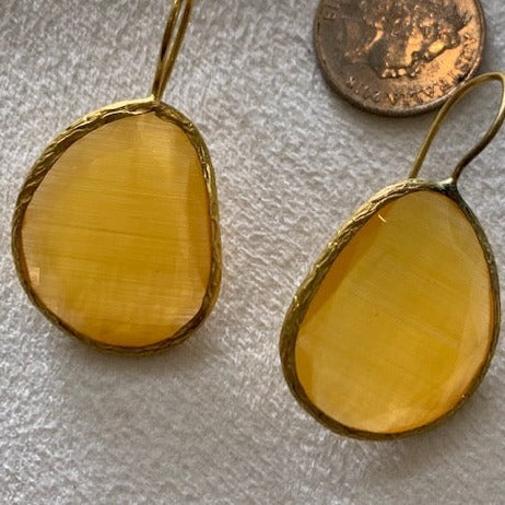 Colourful Gold framed earrings - LARGE yellow